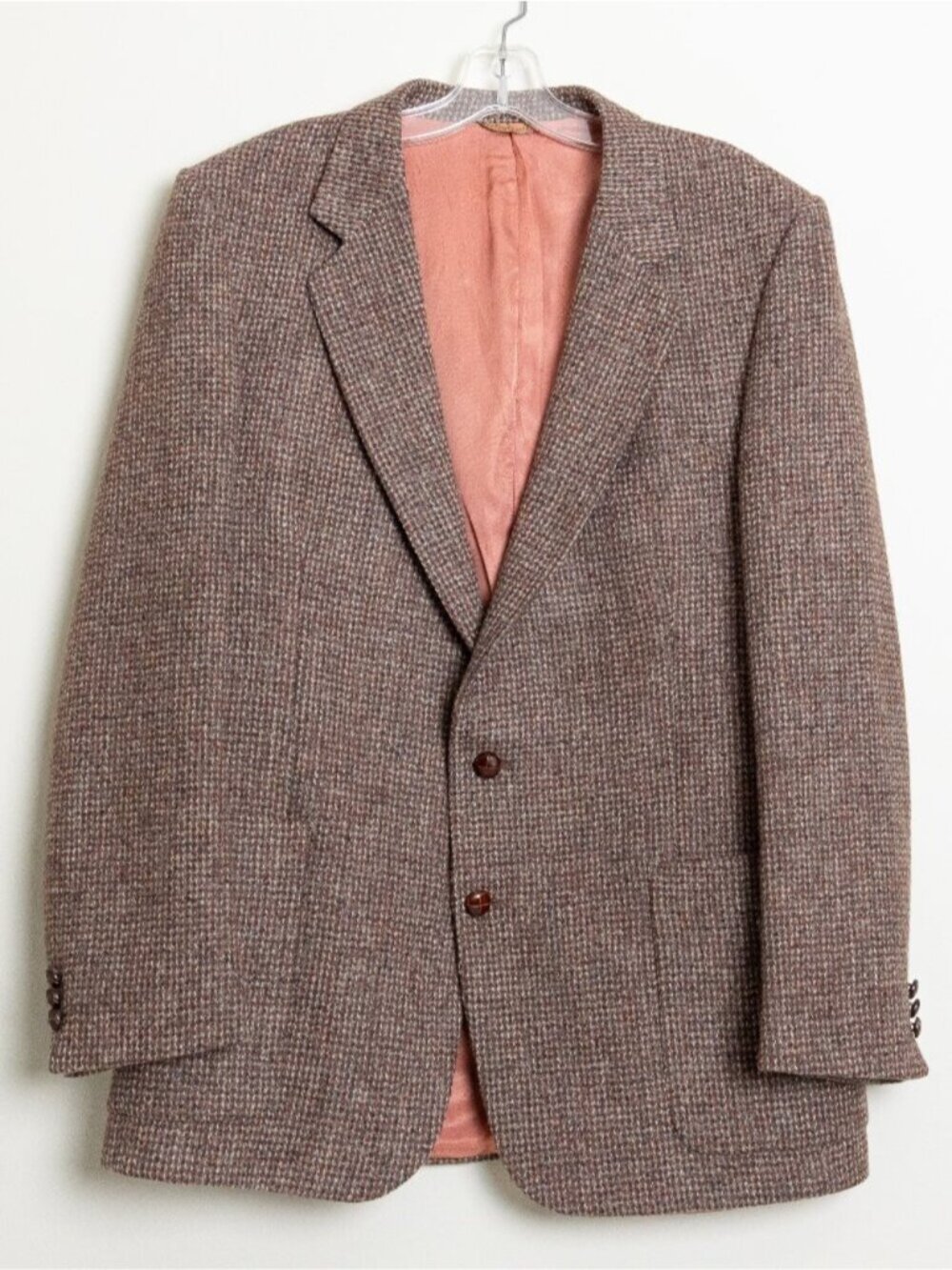 Vintage Harris Tweed Wool Blazer Sport Coat Brown Handwoven Scotland 1970s 40R